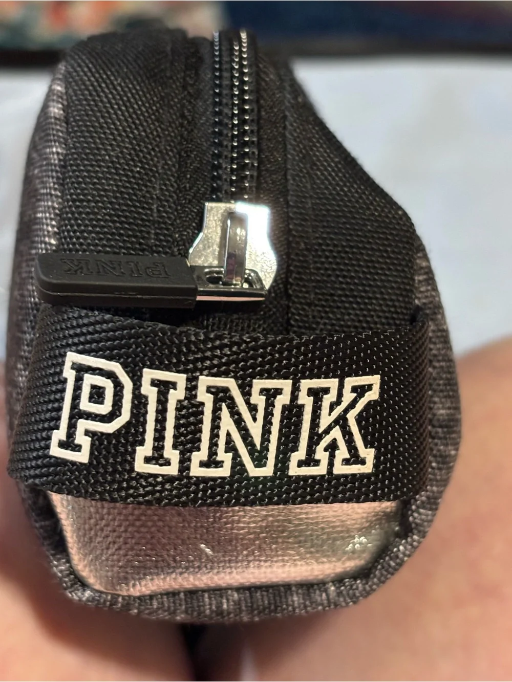 VS “Pink” Zipper Bag/ Pouch For Make Up Or Odds Black & Silver